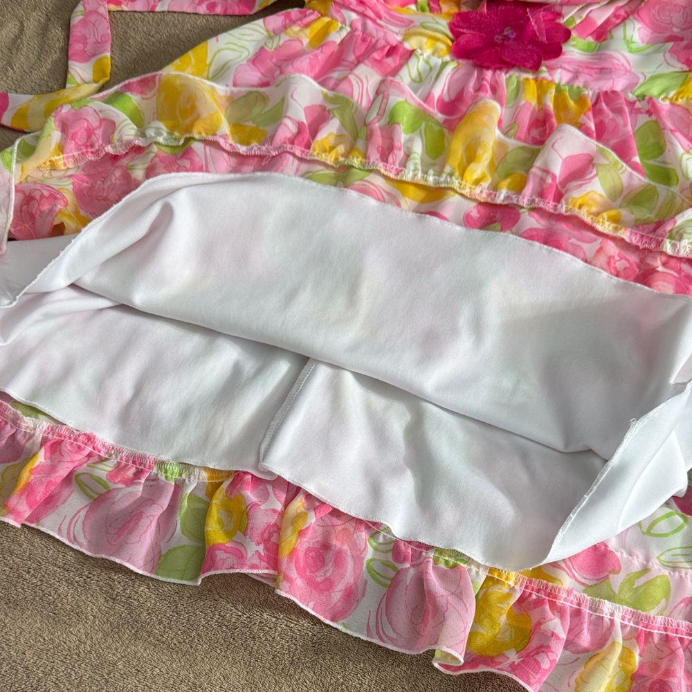 Jona Michelle Spring Floral Ruffle Dress with Flower Accent - Size 6 Girls - Picture 9 of 15
